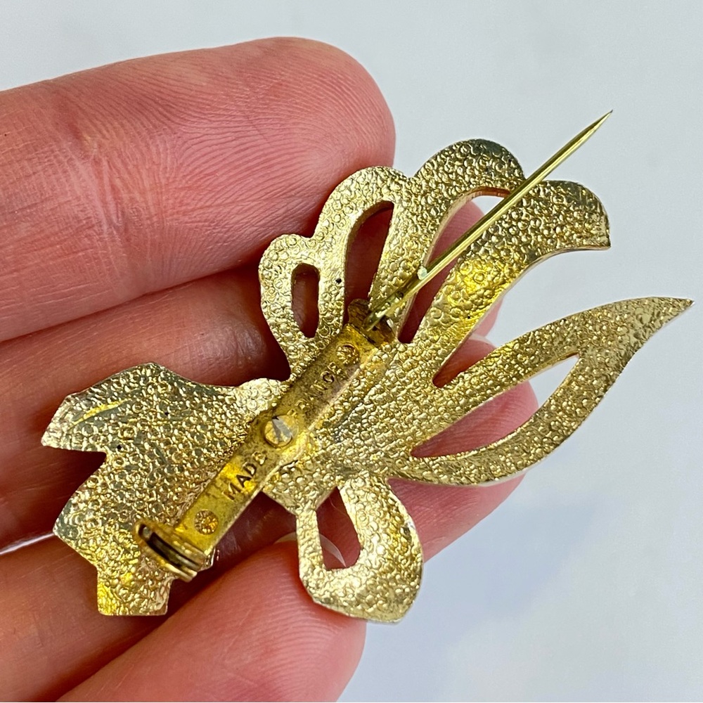 Vintage Gold Tone Bow Ribbon Brooch Made in France - Picture 10 of 12